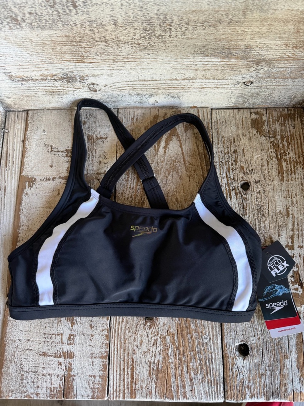 Speedo Black and White Racerback Quantum Binkini Top